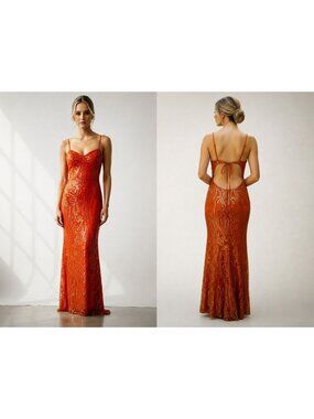 morgan and co by linda bernell red dress Morgan & Co. by Linda Bernell Vintage Prom Red Maxi Dress